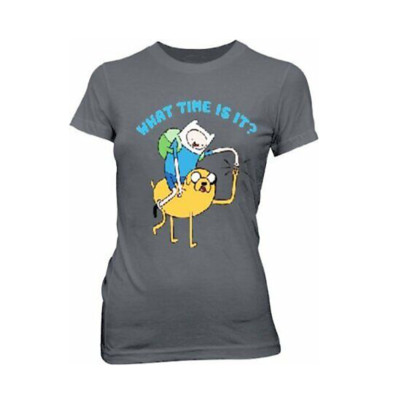 Ladies/Junior's Adventure Time TV Show Jake & Finn What Time Is It? Fun T-shirt