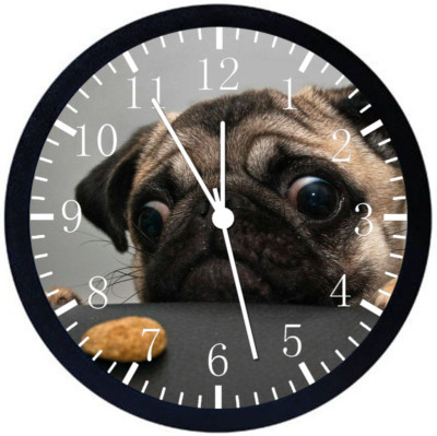 Cute Funny Pug Black Frame Wall Clock E208