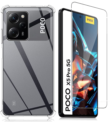 Pack Protection POCO X5 Pro 5G - Coque Silicone Transparente Renforcée + Verre Trempé, Neuf