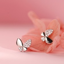 925 sterling silver cubic zirconia butterfly stud earrings