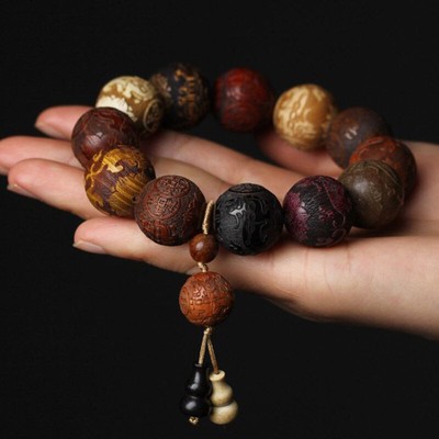 Handmade Wood Carved Beaded Bracelet With Pendant For Men And Women Jewelry  _cn