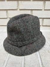 Vintage Brooks Woolen Men’s British Wool fedora hat made in USA small grey Tweed