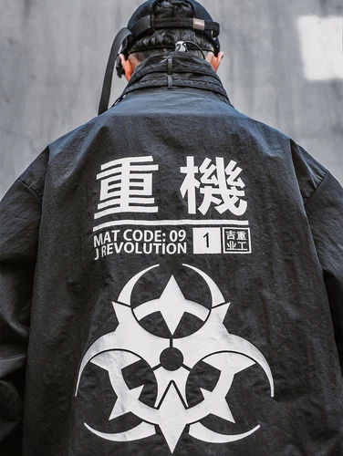 Niepce Men's Japanese Kanji Graphic Windbreaker Techwear Streetwear Jacket - product listing photo