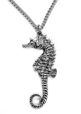 Sea Horse Pendant with Chain Necklace in a Grey Burlap Gift Pouch