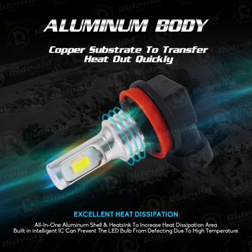 RIDROID H11 H8 H9 LED Headlight Kit High Low Beam Bulbs Super Bright 6000K White - Picture 9 of 20