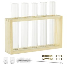 Crystal Glass Test Tube Vase in Wooden Stand Flower Pot for Hydroponic Plants