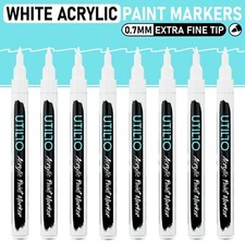 White Acrylic Paint Marker Pen 8-Pack Extra Fine Tip 0.7mm by Utillo Craft
