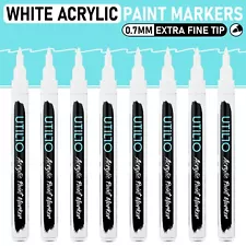 White Acrylic Paint Marker Pen (8-Pack) Extra Fine Tip 0.7mm by Utillo Craft