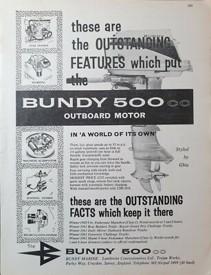 Original Oldtimer 1963 Bundy 500cc Außenborder Werbung Lambretta Konzessionäre