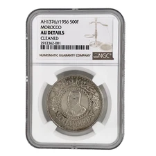 (1956) AH 1376 Morocco 500 Francs Mohammed V NGC AU Details -Cleaned  KM 54