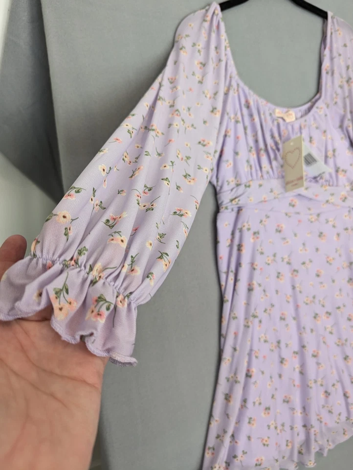 Allison + Kelly Dress Big Girls 16 Purple Floral Mesh Babydoll Spring Y2K 90's - Image 2 of 4