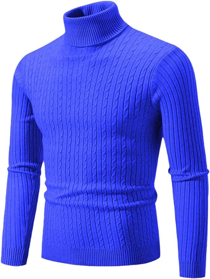 Men's Slim Fit Turtleneck Sweater Casual Knitted Twisted Pullover Solid Sweaters eBay