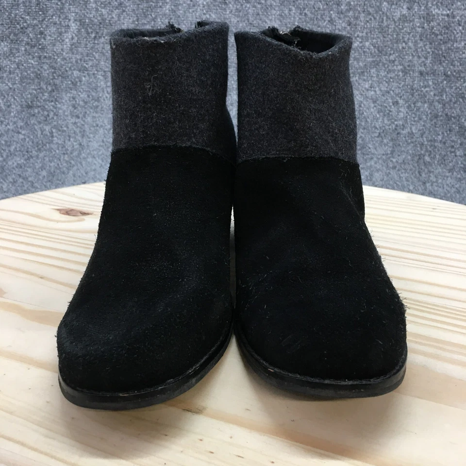 Toms Botas Mujer 9 Leila Botines Negro Gamuza Tacón Bloque Lana Cremallera Trasera Foto 3 de 4