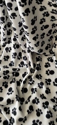 White Black Dog Paw Polar Fleece Fabric 58'' PRICE PER METER - Image 1 of 2
