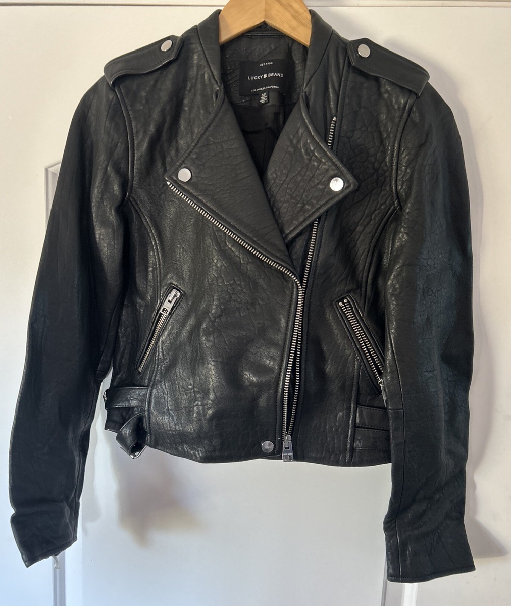 ・ ☆lucky☆  Lucky Brand Pinstudded Leather Moto Jacket Women's Size S/P | eBay