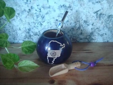 Argentinian Mate Logo- Gourd- Hand Made- Straw w/ Logo + Spoon BONUS- Yerba Mate