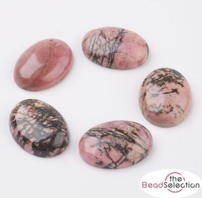 2 RHODONIT EDELSTEIN CABOCHONS OVAL 25 mm x 18 mm FLACHRÜCKEN KAMEE GCA6