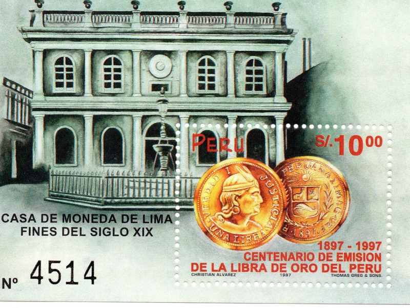 Libra de oro Centenary, Mint in Lima c. XIX, Perú 1997, accept offers