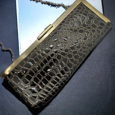 Vintage Jessica McClintock Faux Croc Clutch Crossbody Evening Bag Bronze Brown