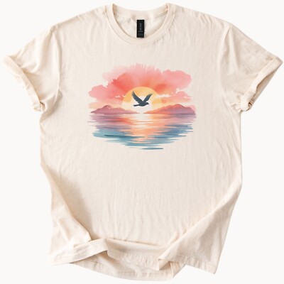 Sunset Bird Ocean Tee Nature Graphic Shirt Flying Wildlife