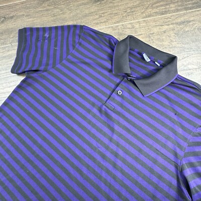 G/Fore Polo Shirt Mens Large Purple/Black Striped Golf Performance Stretch