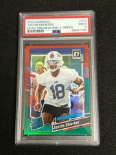 (PSA 9) JUSTIN SHORTER 2023 OPTIC PREVIEW RED & GREEN HOLO ROOKIE RC #310 BILLS