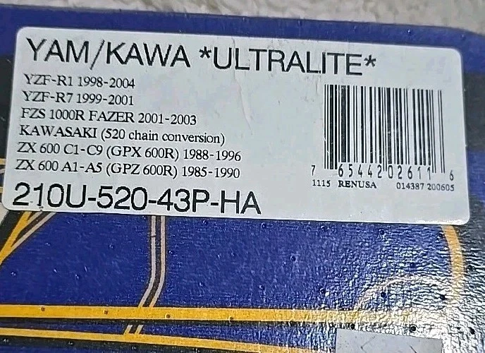 Piñón trasero ultraligero Renthal 520 210U-520-43P-HA 43 dientes se adapta a R1 R6 Foto 2 de 4