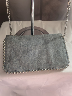 Zara Denim Jean Silver Studded Crossbody Bag Chain Purse Handbag