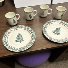 Furio Ceramic Christmas Tree Dinner Set 6-Piece Plates  Mugs Made in Italy