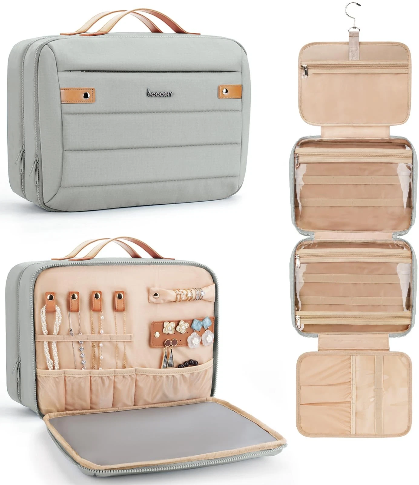 's Hanging Toiletry Bag, Waterproof Travel Cosmetic Organizer with Jewelry St...