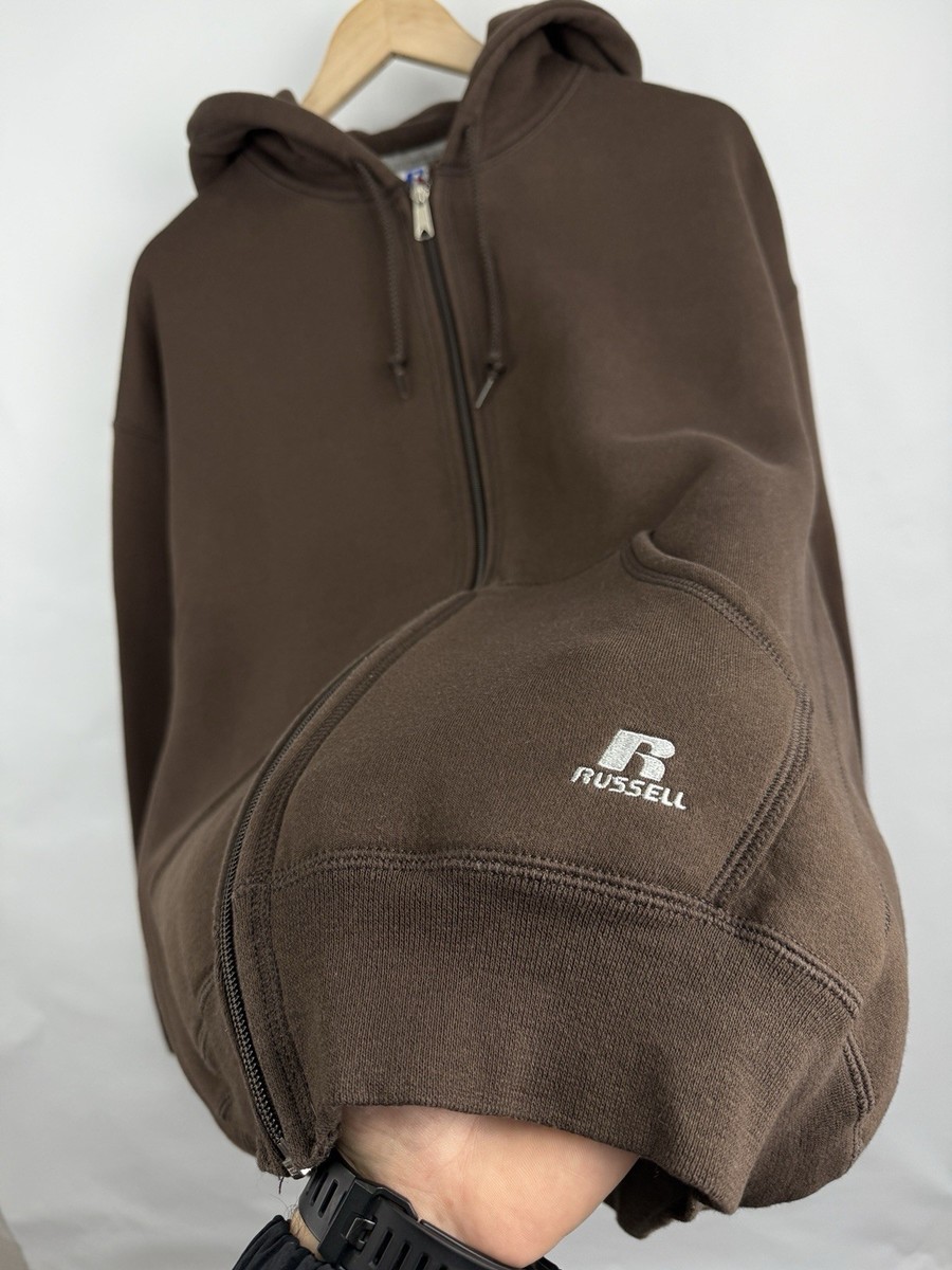 🇺🇸 Vintage 90s Russell Athletic Brown Hoodie Rare Retro Size L