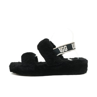 UGG Damen Sandalen EU 41 Fluff Yeah Slide Schwarz Lammfell Pelzbesatz