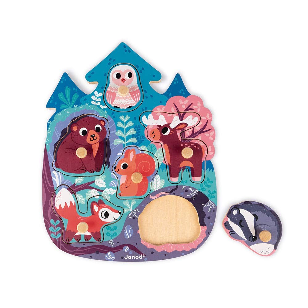 Janod - Happy Forest Puzzle 6 Pieces Wood - Develops Fine Motor Skills and Con 4590₽