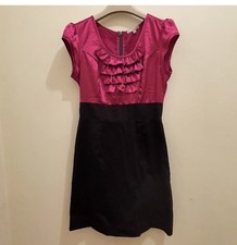Bebop Stretch Pink/Black Satin Top/Pencil Skirt front Ruffle cocktail Dress.S