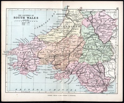 Grafschaften Südwales 1891 George Philip & Sohn ANTIKE KARTE