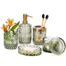 EMPO 6PCS Bathroom Clear Glass Accessories Set Lotion Soap Dispenser, Soap D...