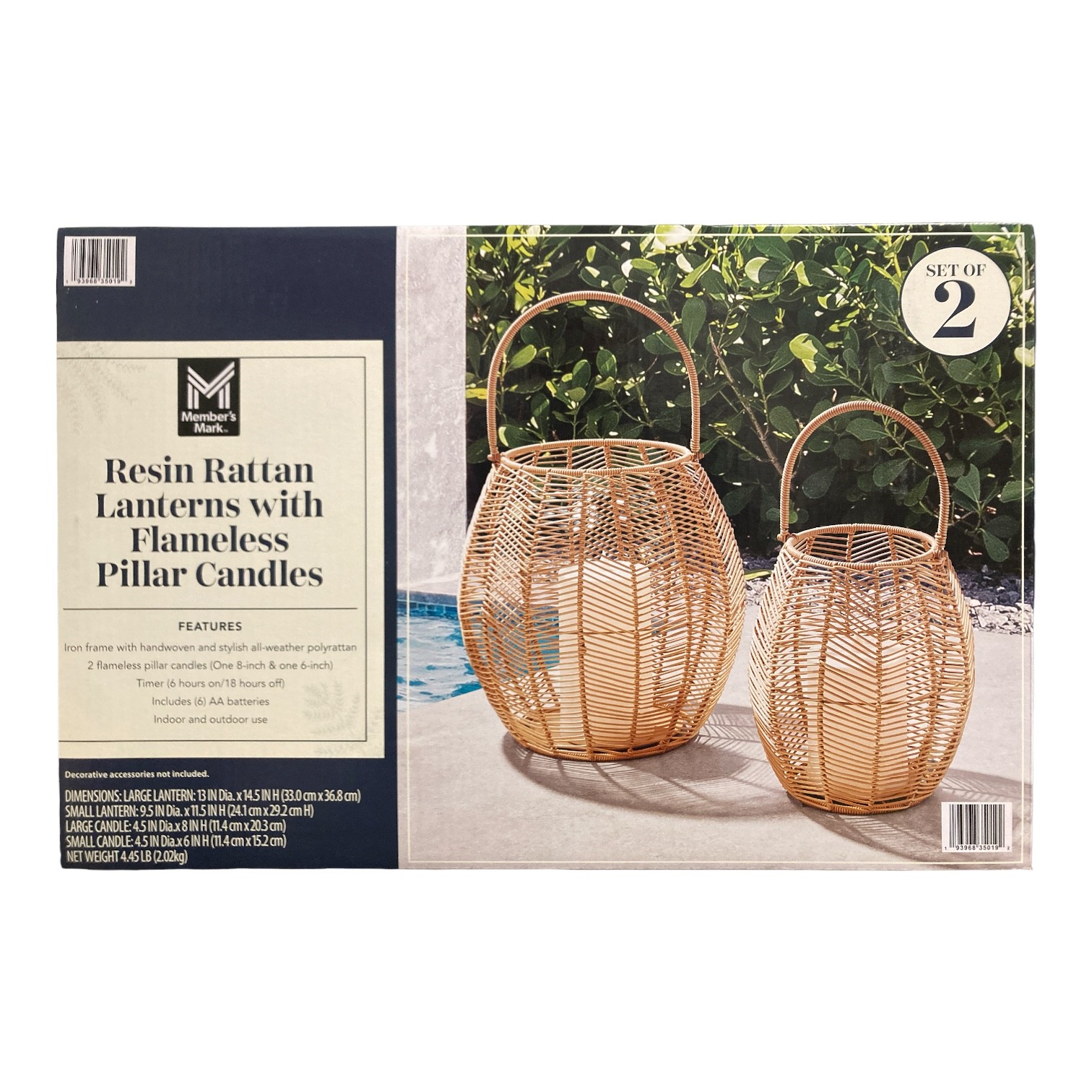 Участники отмечают набор из 2-х фонарей из ротанга изготовленных из смолы с беспламенными свечами на столбах 15390₽