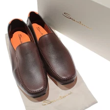 Santoni NWB Hamilton Slip On Loafers Size 9 US in Brown Leather