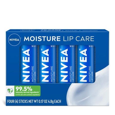 NIVEA Moisture Lip Care, Hydrating Balm with 0.17 Ounce (Pack of 4), Blue 