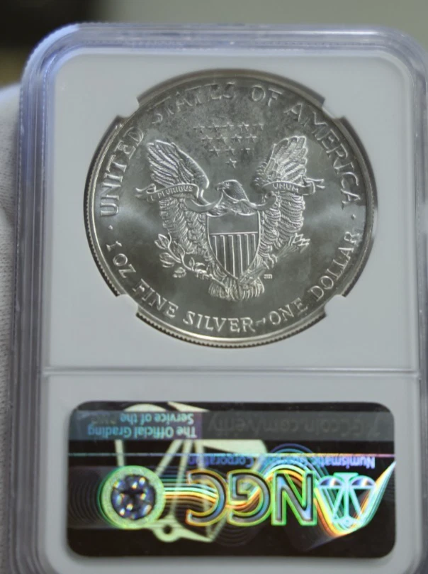 Mint Error 1994 US Silver Eagle $1 Obv & Rev Struck NGC MS67 - Image 2 of 2