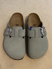 Birkenstock Boston Big Buckle Clogs in Pure Sage. 