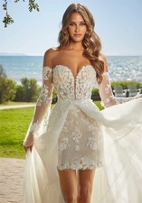 Sweetheart Lace Short Sheath Wedding Dresses With Detachable Train Bridal Gowns