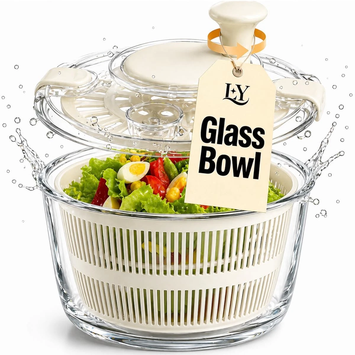 Large 5.2 Qt Glass Salad Spinner Vegetable Dryer with Drain Microwave Safe Di...
Opens in a new wind