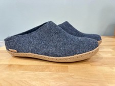 Glerups Slip On Navy Wool Slipper With Leather Bottom - EU Size 37