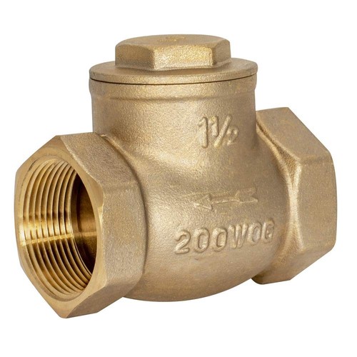 1.5" IPS Brass Swing Check Valve - Durable Plumbing Fitting for Water Flow Contr