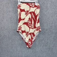 S-11 Women's Red Floral Print Bandeau High Leg Cheeky One Piece Swimsuit - S
