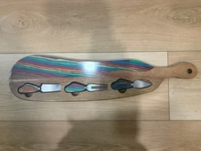 American Native Wood Cheese Board Set with Inset Multi-Color Slicer Knives