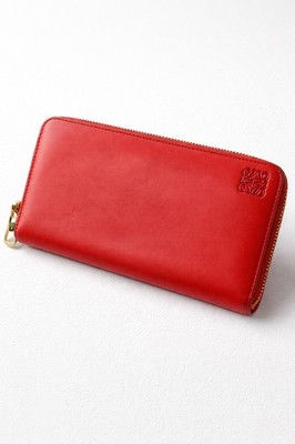 Loewe Anagram Continental Zip Wallet Red Leather Gold Hardware | Authenticated
