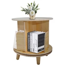 【New】1-Layer Rotating Bookcase 360 Rotating Display Rack Pine Wood Rotating Book