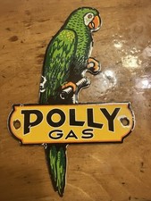 VINTAGE POLLY PARROT GASOLINE PORCELAIN METAL SIGN CAR GAS OIL AUTO MOTORCYCLE 
